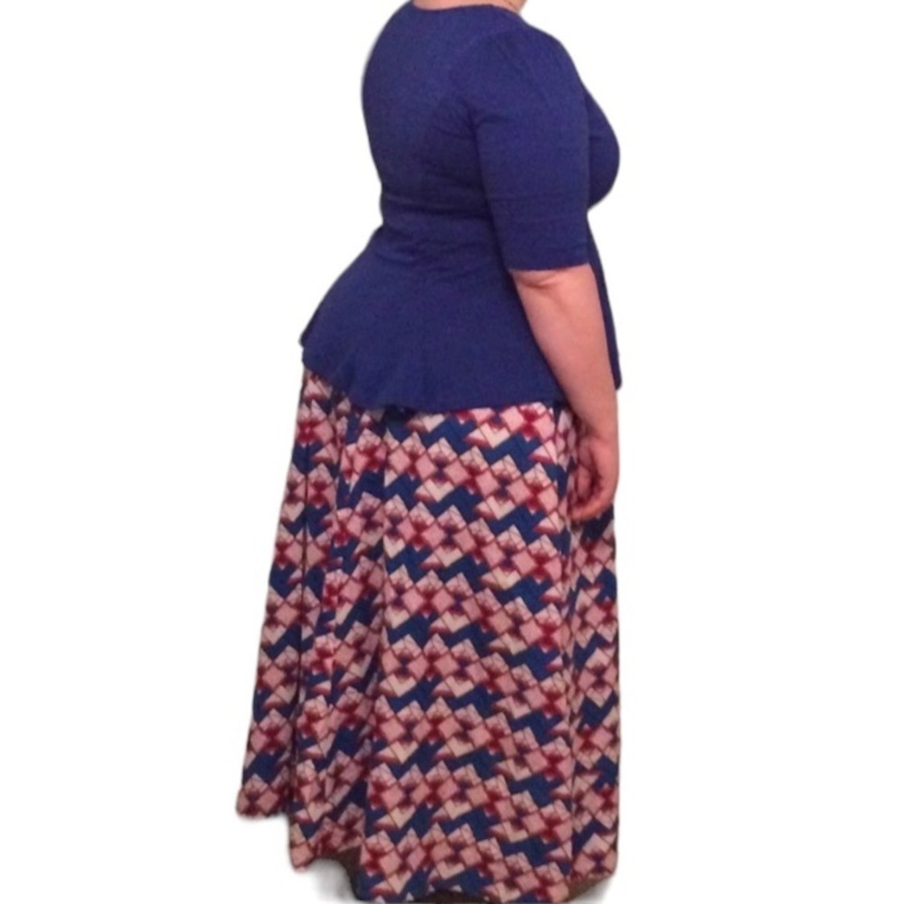 Rainbow Blue, White and Maroon Full Circle Maxi Skirt with Pockets, 100% Cotton - Picture 8 of 10